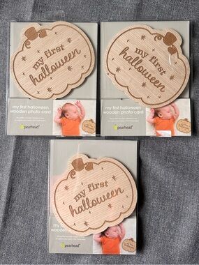 Three Baby’s First Halloween Wooden Photo Card Pearhead